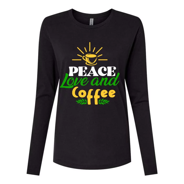 Peace Love & Coffee Motif Womens Cotton Relaxed Long Sleeve T-Shirt