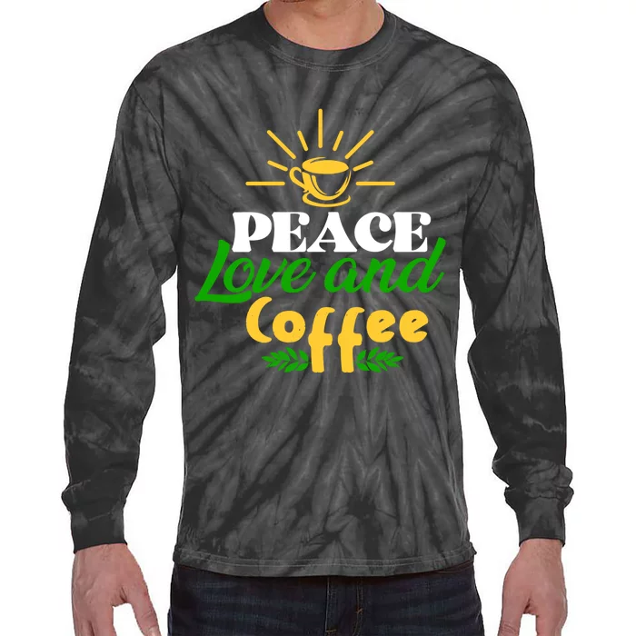 Peace Love & Coffee Motif Tie-Dye Long Sleeve Shirt