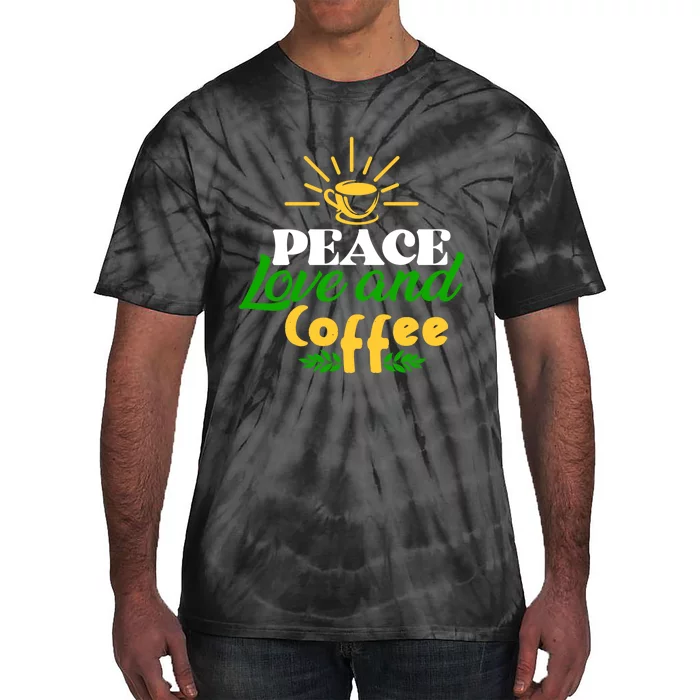 Peace Love & Coffee Motif Tie-Dye T-Shirt