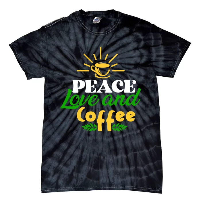 Peace Love & Coffee Motif Tie-Dye T-Shirt