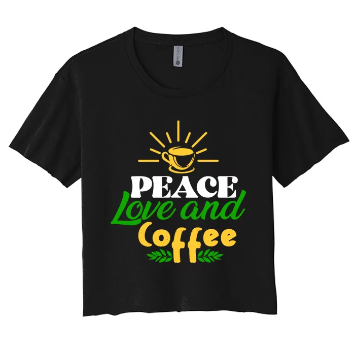 Peace Love & Coffee Motif Women's Crop Top Tee