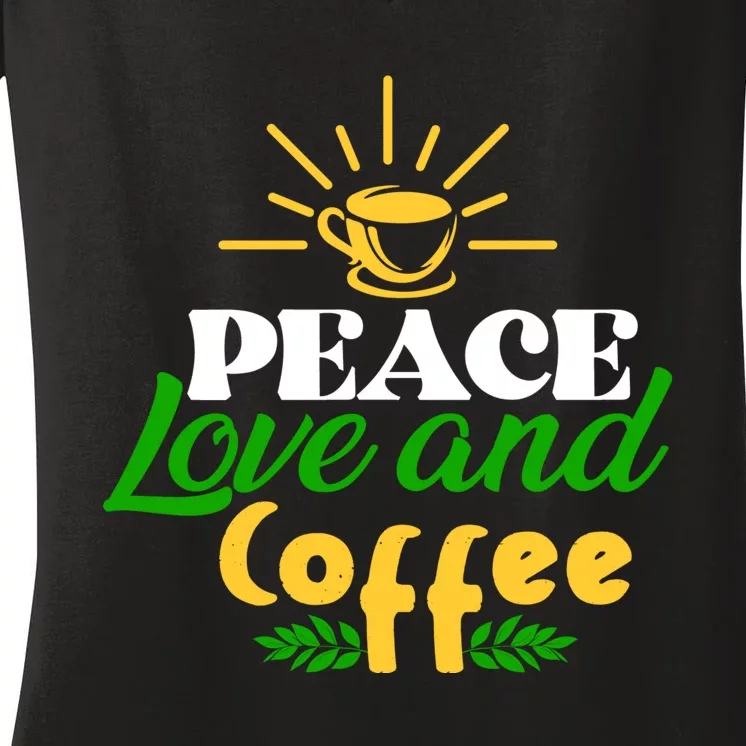 Peace Love & Coffee Motif Women's V-Neck T-Shirt