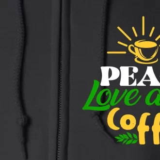 Peace Love & Coffee Motif Full Zip Hoodie