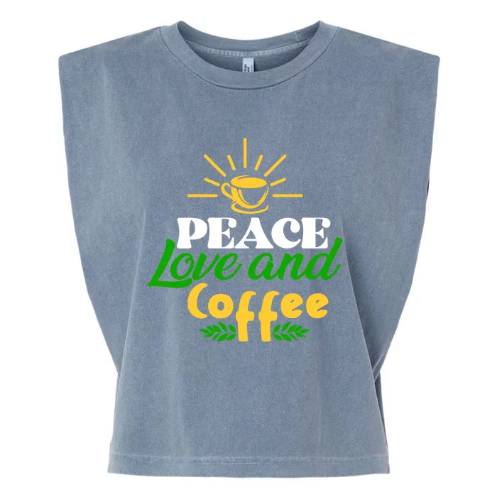 Peace Love & Coffee Motif Garment-Dyed Women's Muscle Tee