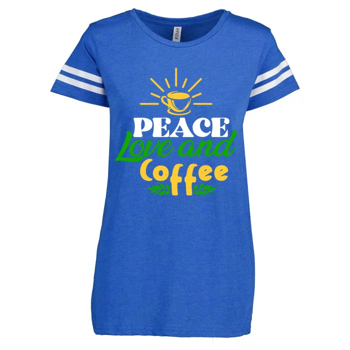 Peace Love & Coffee Motif Enza Ladies Jersey Football T-Shirt