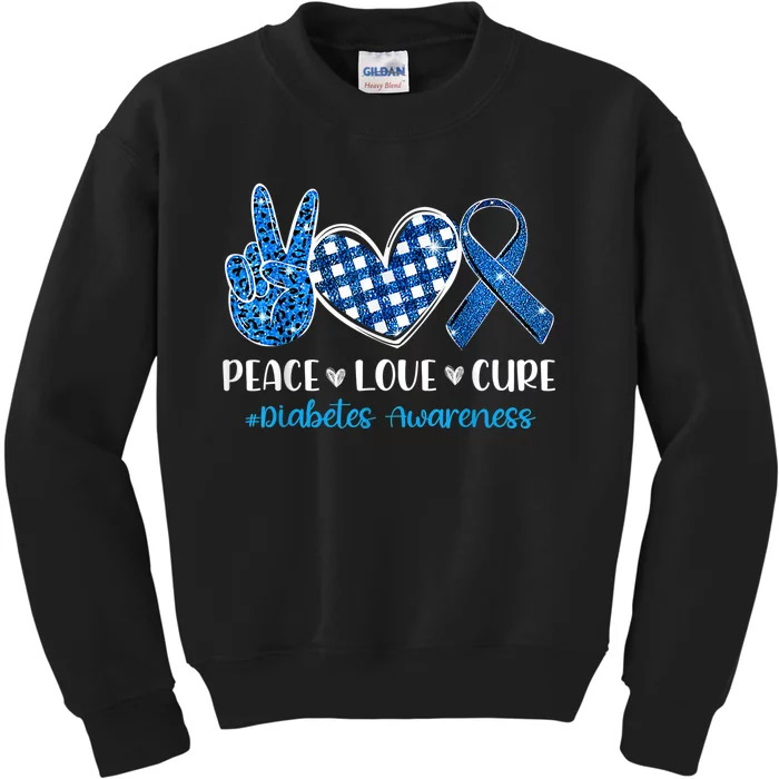 Peace Love Cure Grey Blue Ribbon Diabetes Awareness Kids Sweatshirt