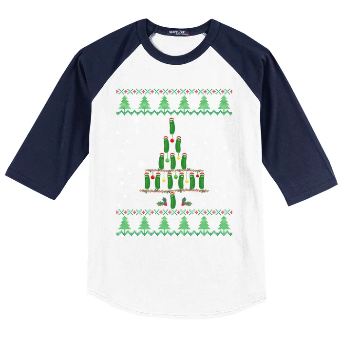 Pickle Lover Christmas Tree Santa Hat Ugly Xmas Sweater Funny Gift Baseball Sleeve Shirt