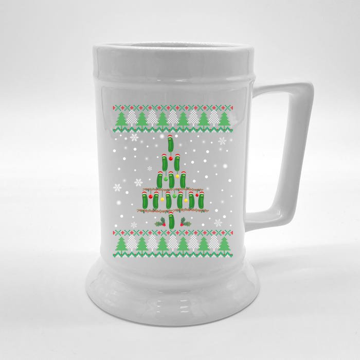 Pickle Lover Christmas Tree Santa Hat Ugly Xmas Sweater Funny Gift Front & Back Beer Stein