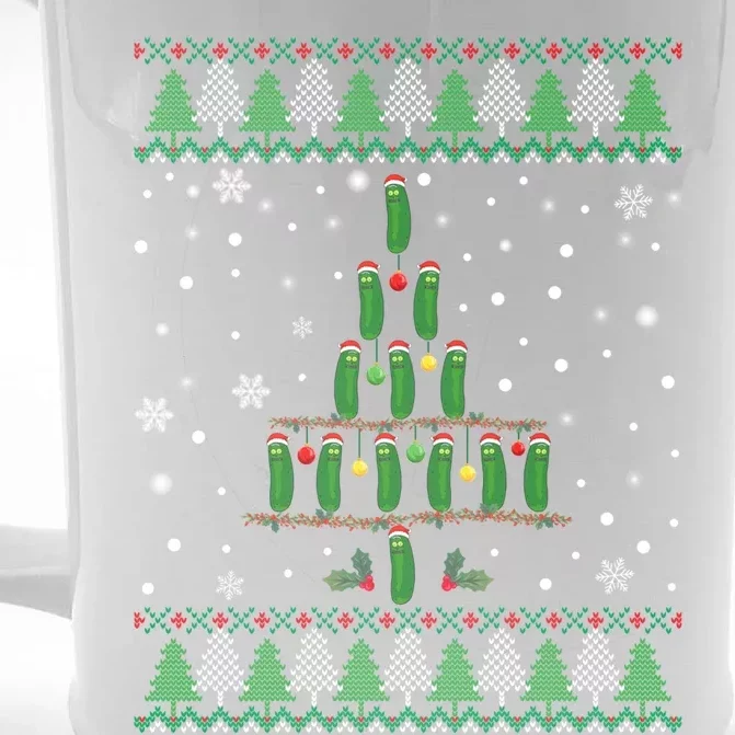 Pickle Lover Christmas Tree Santa Hat Ugly Xmas Sweater Funny Gift Front & Back Beer Stein