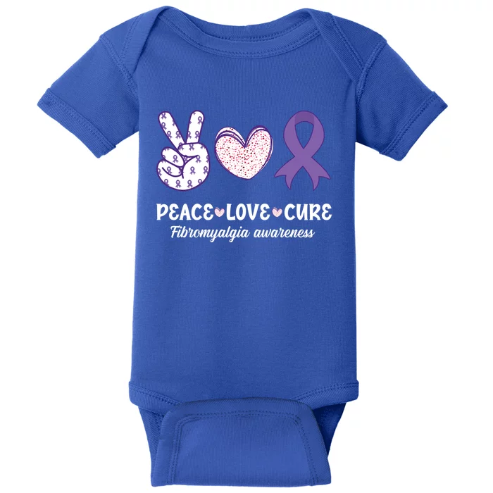 Peace Love Cure Fibromyalgia Awareness Month Warrior Fighter Gift Baby Bodysuit