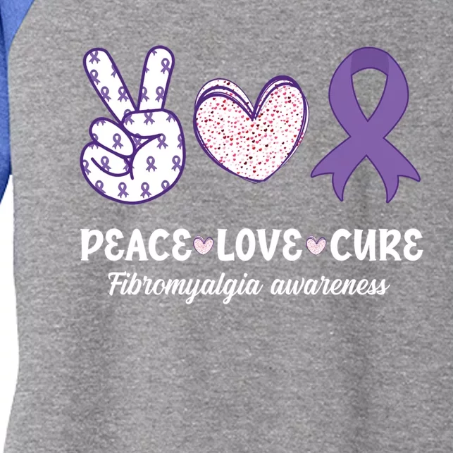 Peace Love Cure Fibromyalgia Awareness Month Warrior Fighter Gift Women's Tri-Blend 3/4-Sleeve Raglan Shirt