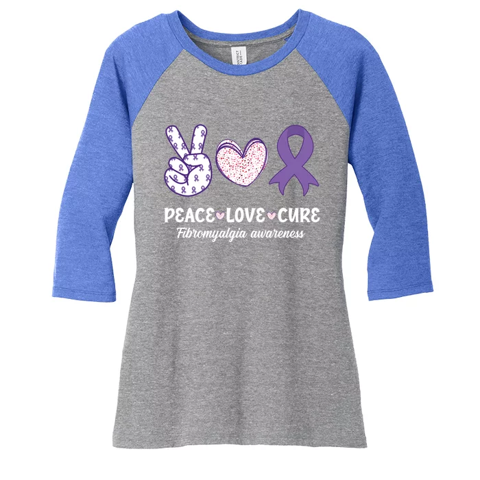 Peace Love Cure Fibromyalgia Awareness Month Warrior Fighter Gift Women's Tri-Blend 3/4-Sleeve Raglan Shirt