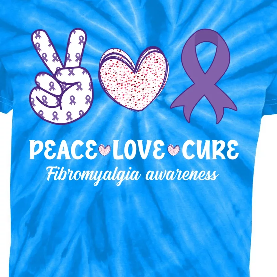 Peace Love Cure Fibromyalgia Awareness Month Warrior Fighter Gift Kids Tie-Dye T-Shirt