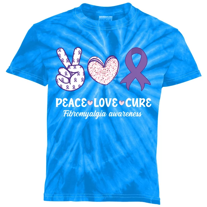 Peace Love Cure Fibromyalgia Awareness Month Warrior Fighter Gift Kids Tie-Dye T-Shirt