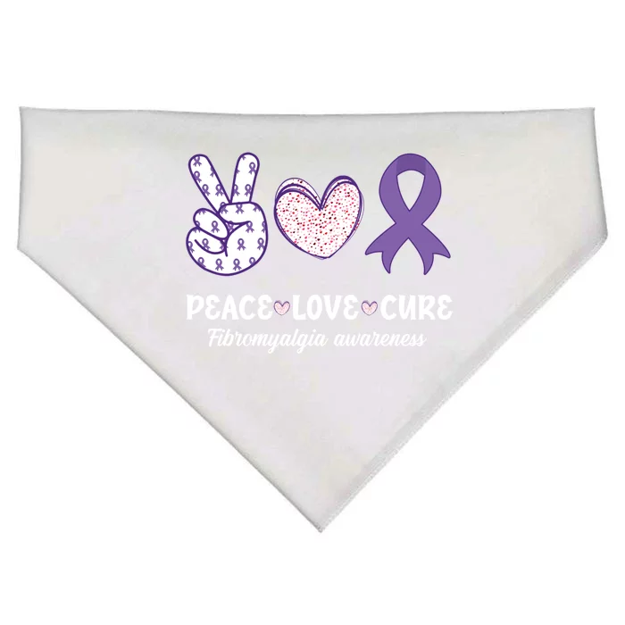 Peace Love Cure Fibromyalgia Awareness Month Warrior Fighter Gift USA-Made Doggie Bandana