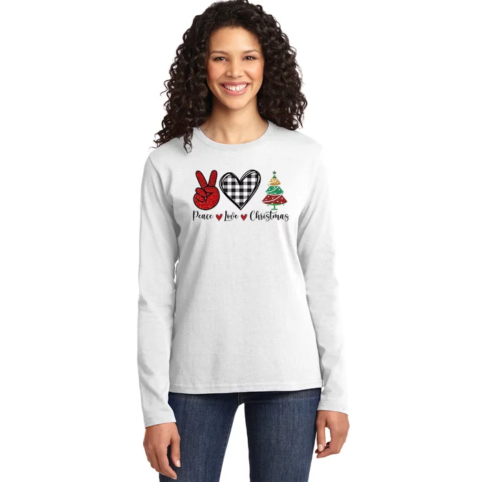 Peace Love Christmas Ladies Long Sleeve Shirt