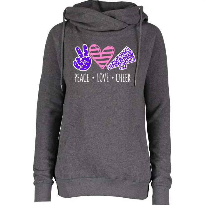 Peace Love Cheer Cheerleader Teen Girls Funny Cheerleading Gift Womens Funnel Neck Pullover Hood