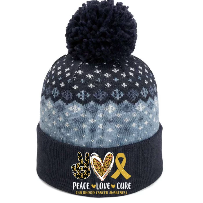 Peace Love Cure Childhood Cancer Awareness Leopart Heart The Baniff Cuffed Pom Beanie