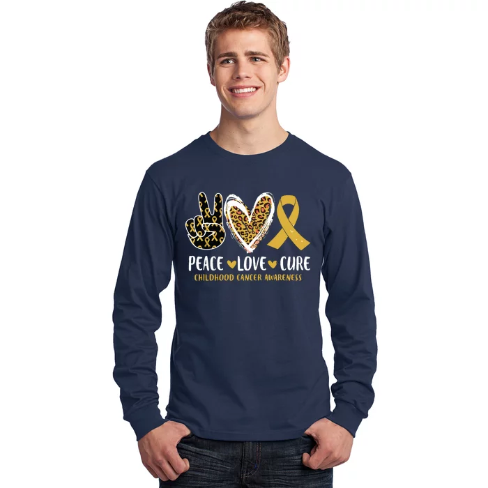 Peace Love Cure Childhood Cancer Awareness Leopart Heart Long Sleeve Shirt