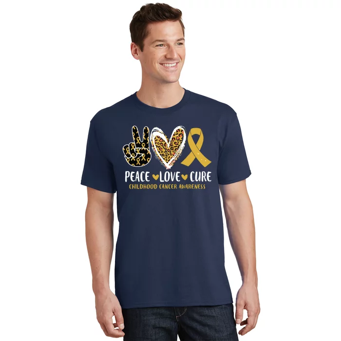 Peace Love Cure Childhood Cancer Awareness Leopart Heart T-Shirt