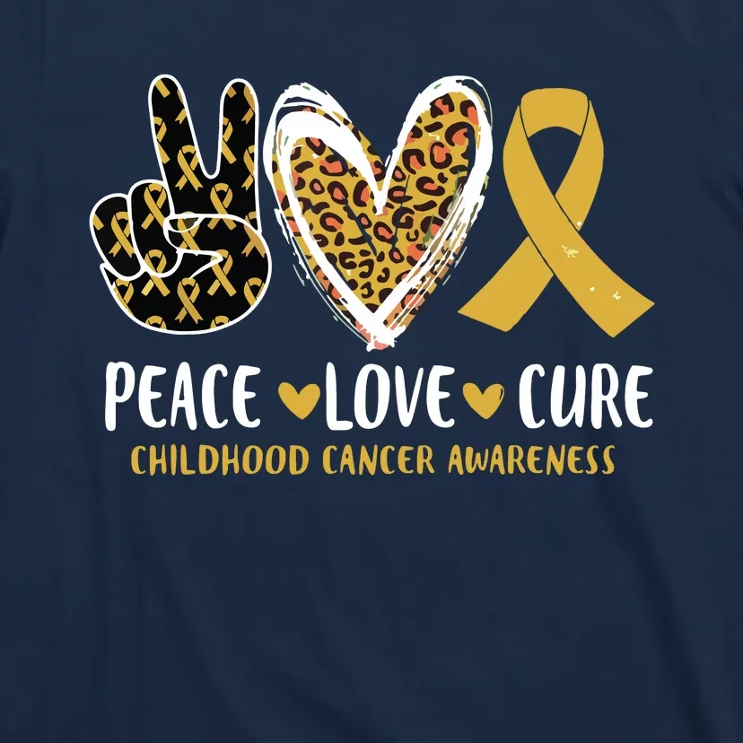 Peace Love Cure Childhood Cancer Awareness Leopart Heart T-Shirt