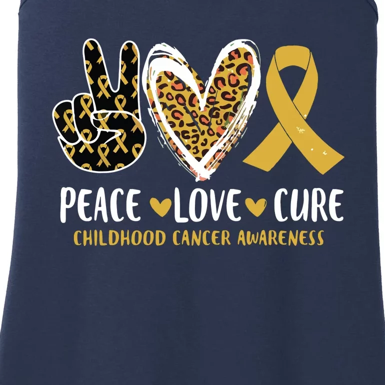 Peace Love Cure Childhood Cancer Awareness Leopart Heart Ladies Essential Tank