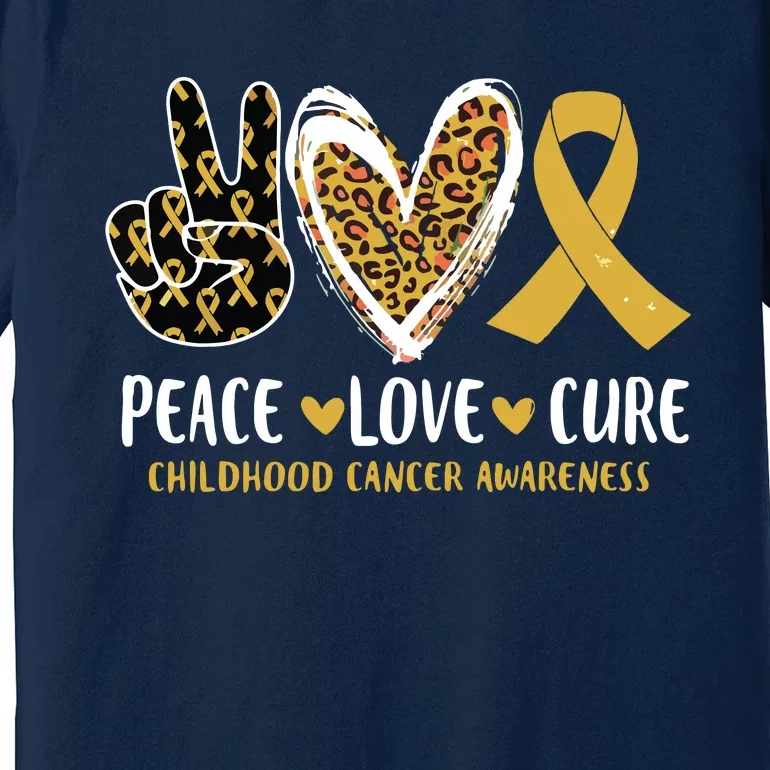 Peace Love Cure Childhood Cancer Awareness Leopart Heart Premium T-Shirt