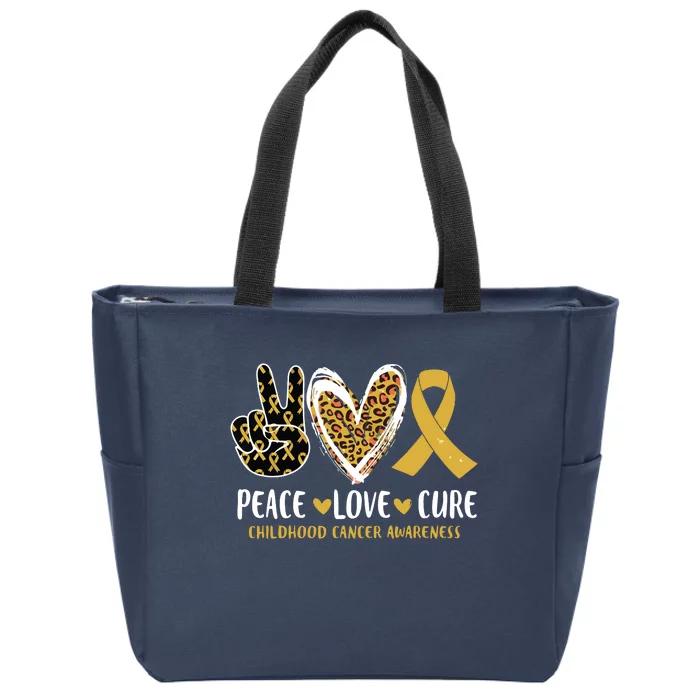 Peace Love Cure Childhood Cancer Awareness Leopart Heart Zip Tote Bag