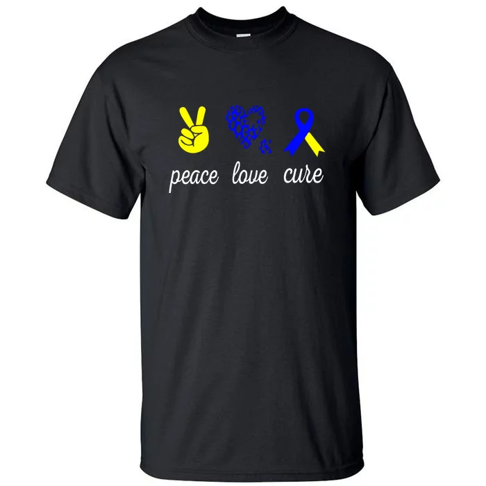 Peace Love Cure Down Syndrome Awareness Gift Tall T-Shirt