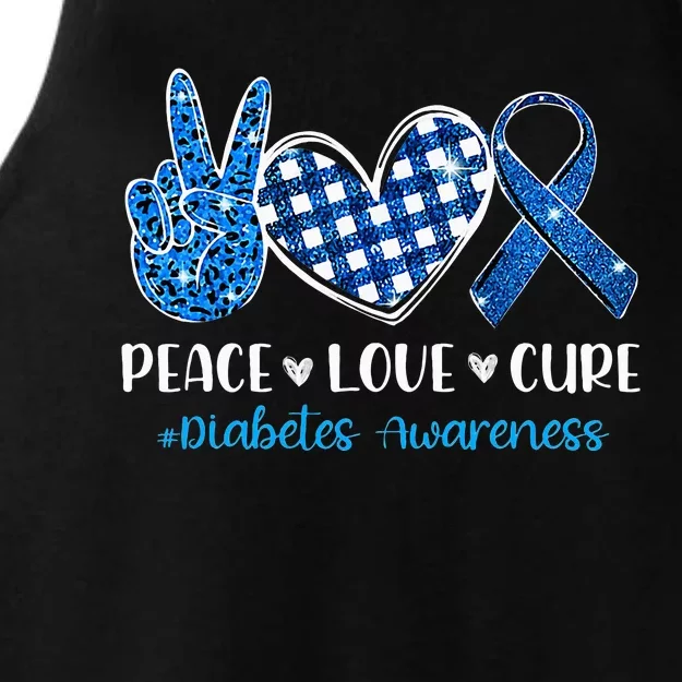 Peace Love Cure Grey Blue Ribbon Diabetes Awareness Ladies Tri-Blend Wicking Tank