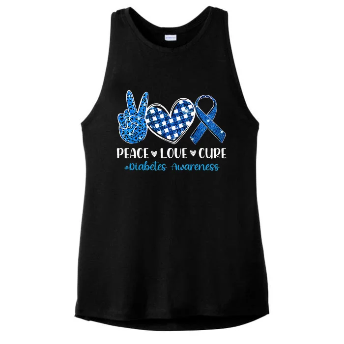 Peace Love Cure Grey Blue Ribbon Diabetes Awareness Ladies Tri-Blend Wicking Tank