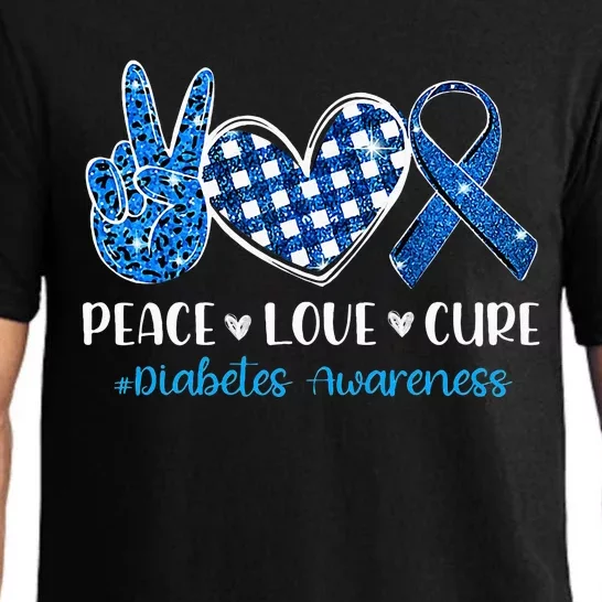 Peace Love Cure Grey Blue Ribbon Diabetes Awareness Pajama Set