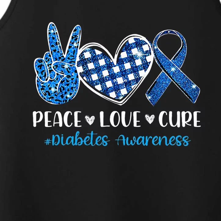 Peace Love Cure Grey Blue Ribbon Diabetes Awareness Performance Tank