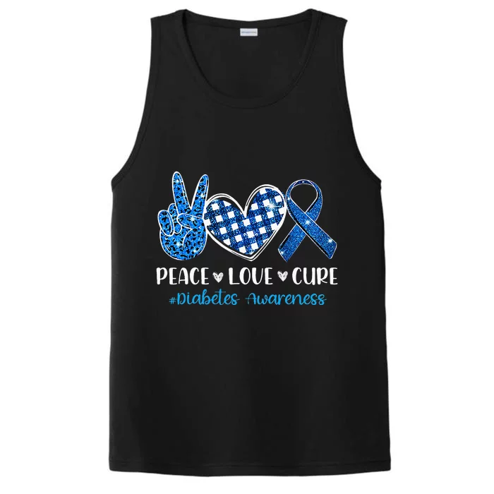 Peace Love Cure Grey Blue Ribbon Diabetes Awareness Performance Tank