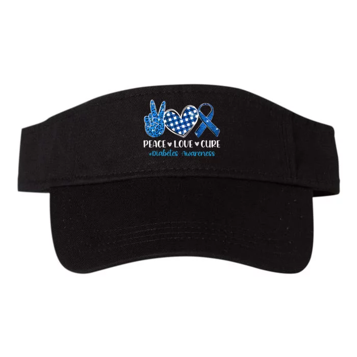 Peace Love Cure Grey Blue Ribbon Diabetes Awareness Valucap Bio-Washed Visor