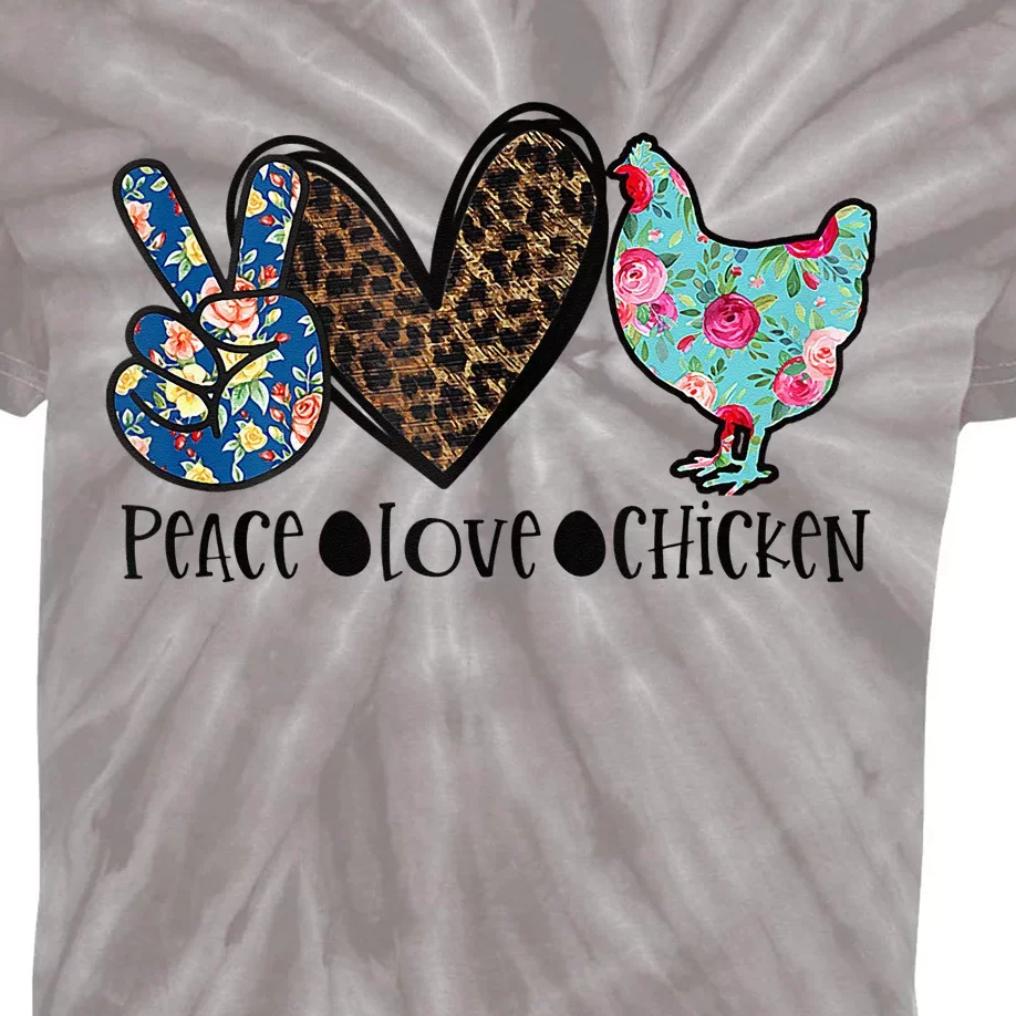 Peace Love Chickens For Floral Animal Print Chicken Lover Kids Tie-Dye T-Shirt