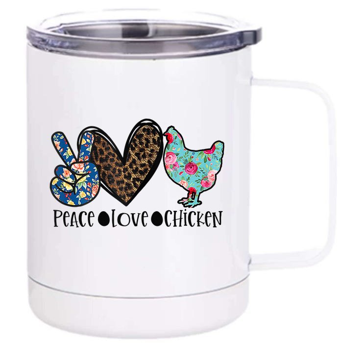 Peace Love Chickens For Floral Animal Print Chicken Lover Front & Back 12oz Stainless Steel Tumbler Cup