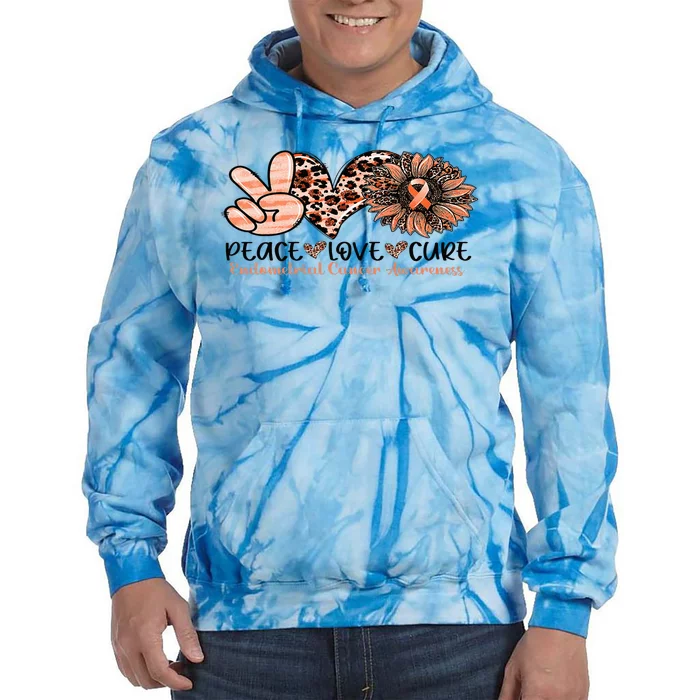 Peace Love Cure Sunflower Peach Ribbon Endometrial Cancer Tie Dye Hoodie