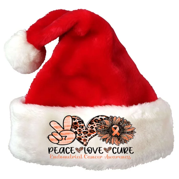 Peace Love Cure Sunflower Peach Ribbon Endometrial Cancer Premium Christmas Santa Hat