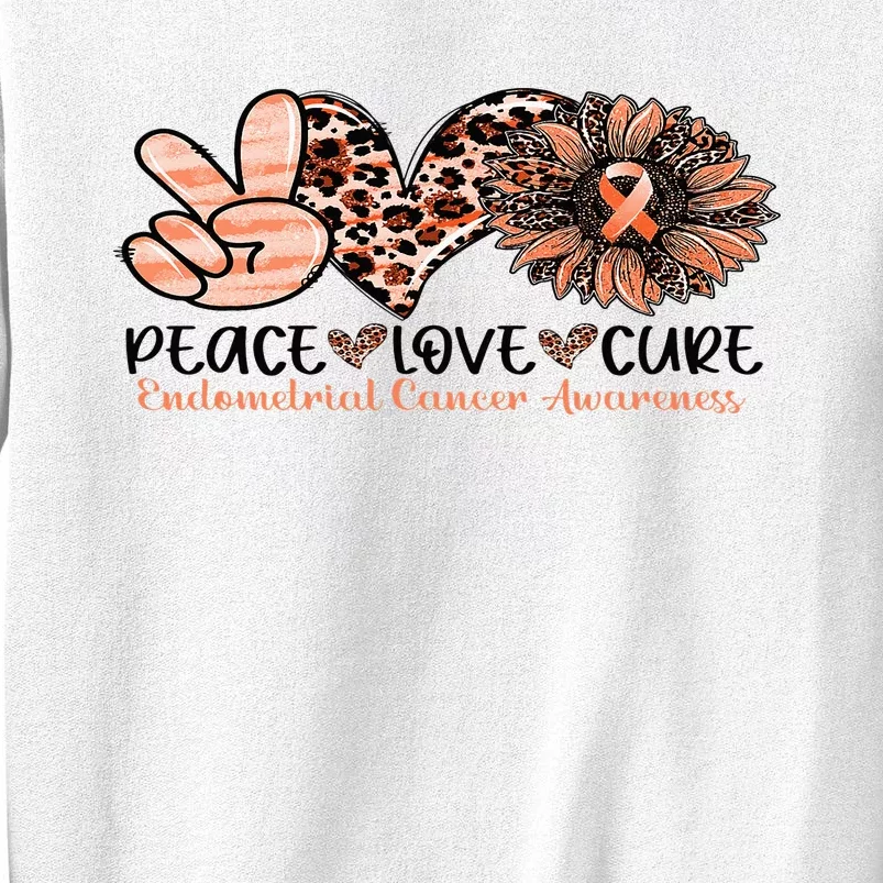 Peace Love Cure Sunflower Peach Ribbon Endometrial Cancer Sweatshirt