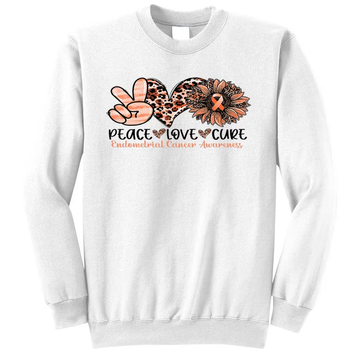 Peace Love Cure Sunflower Peach Ribbon Endometrial Cancer Sweatshirt