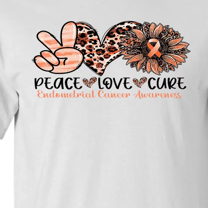 Peace Love Cure Sunflower Peach Ribbon Endometrial Cancer Tall T-Shirt