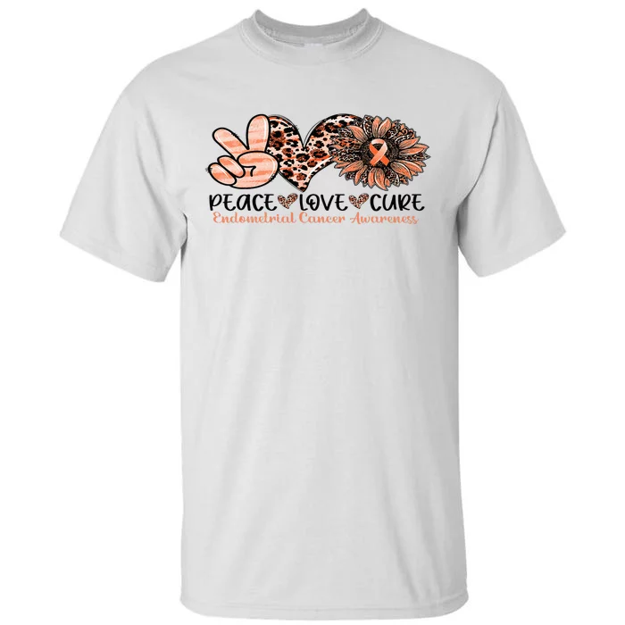 Peace Love Cure Sunflower Peach Ribbon Endometrial Cancer Tall T-Shirt