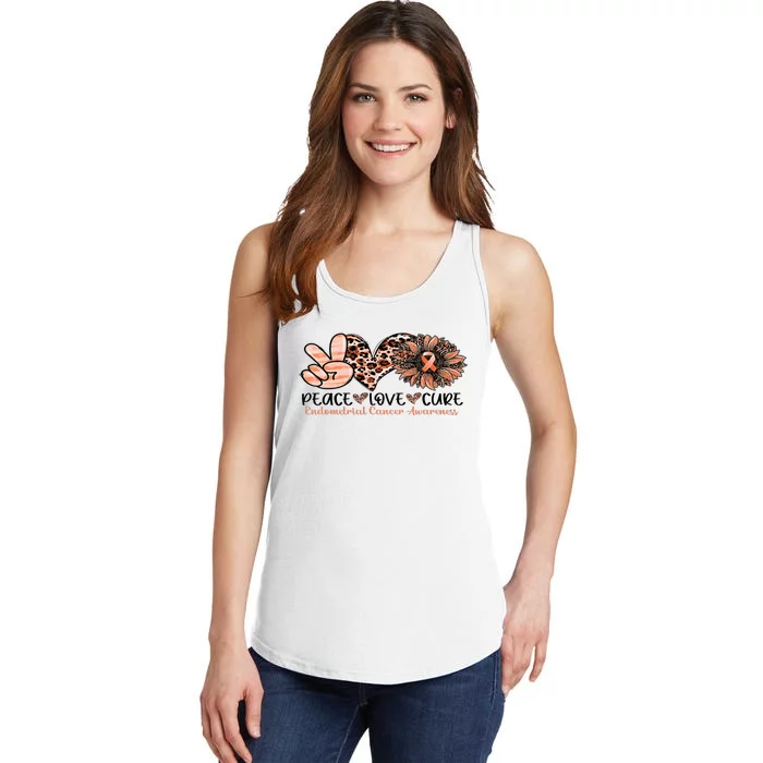 Peace Love Cure Sunflower Peach Ribbon Endometrial Cancer Ladies Essential Tank