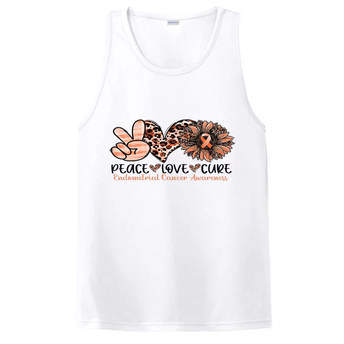 Peace Love Cure Sunflower Peach Ribbon Endometrial Cancer Performance Tank