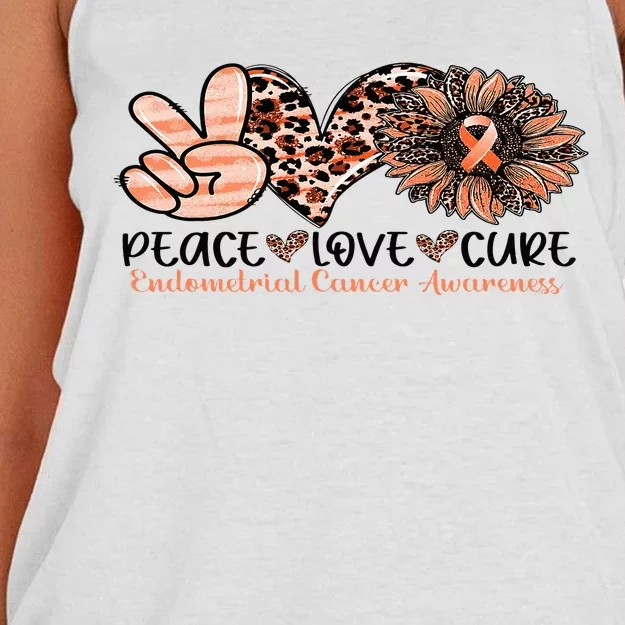 Peace Love Cure Sunflower Peach Ribbon Endometrial Cancer Women's Knotted Racerback Tank