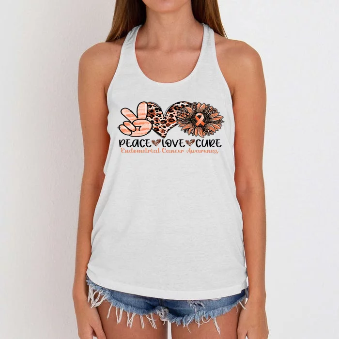 Peace Love Cure Sunflower Peach Ribbon Endometrial Cancer Women's Knotted Racerback Tank