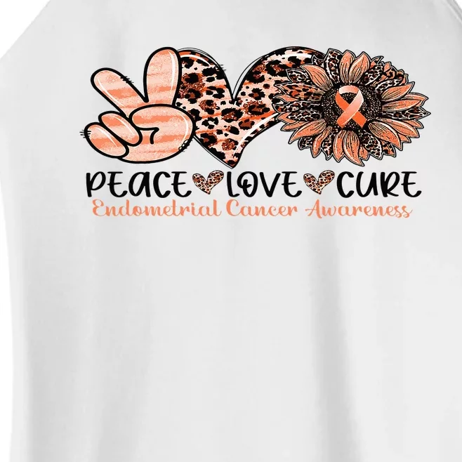 Peace Love Cure Sunflower Peach Ribbon Endometrial Cancer Women’s Perfect Tri Rocker Tank