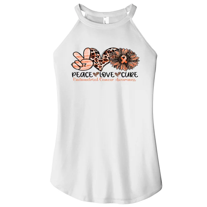 Peace Love Cure Sunflower Peach Ribbon Endometrial Cancer Women’s Perfect Tri Rocker Tank