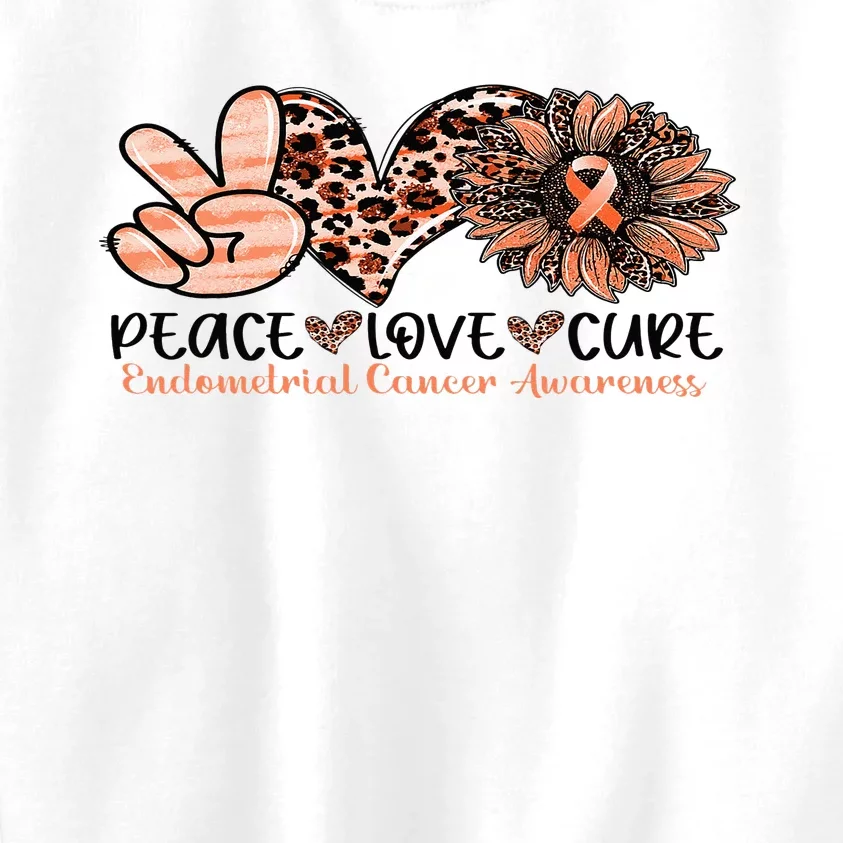 Peace Love Cure Sunflower Peach Ribbon Endometrial Cancer Kids Sweatshirt